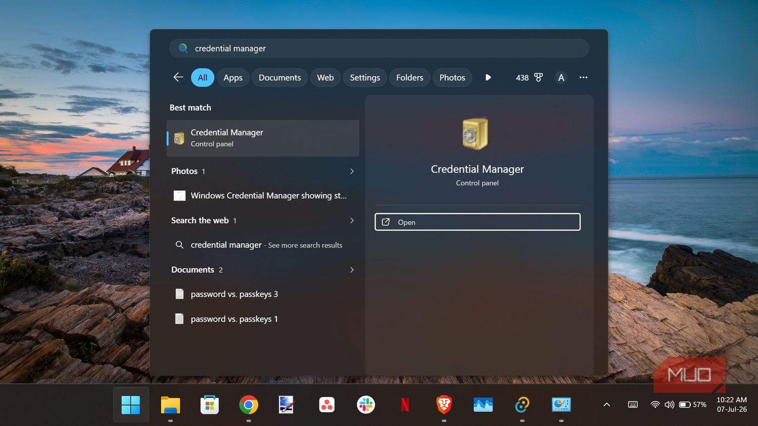 Windows 11 search results for credential manager