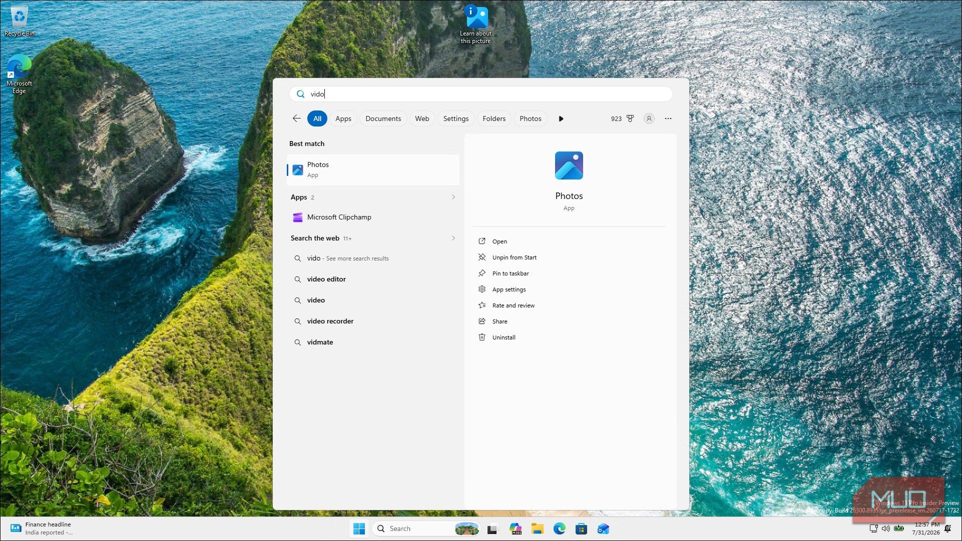 Windows 11 Search Results For Video Applications Showing Photos App