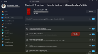 Windows 11 settings for connected mobile device