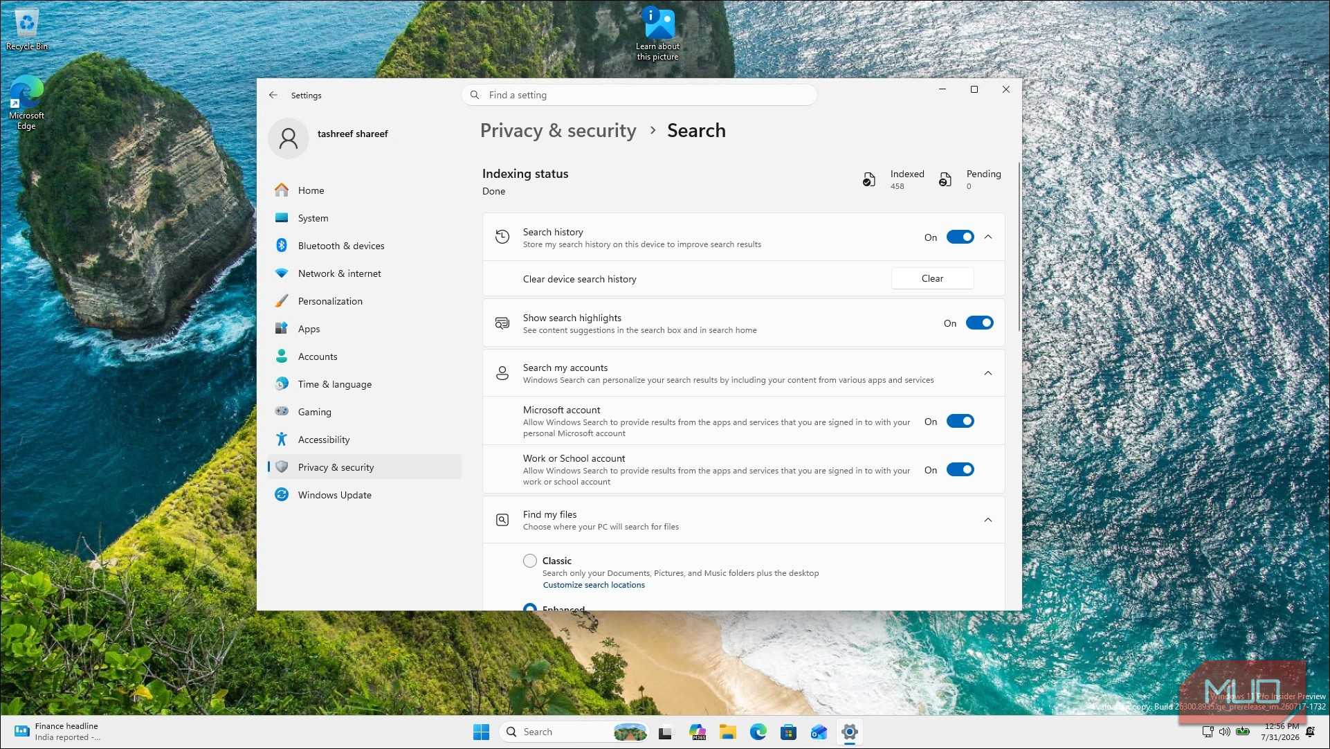 Windows 11 Settings Privacy And Security Search Configuration Panel
