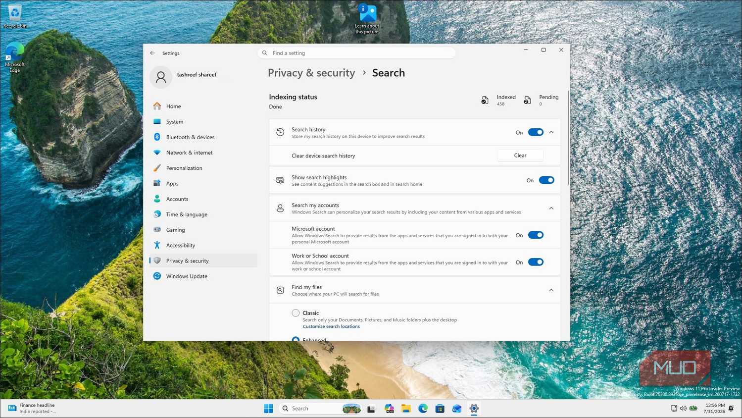Windows 11 Settings Privacy And Security Search Configuration Panel