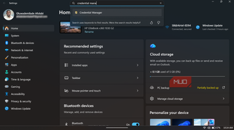 Windows 11 Settings search for Credential Manager