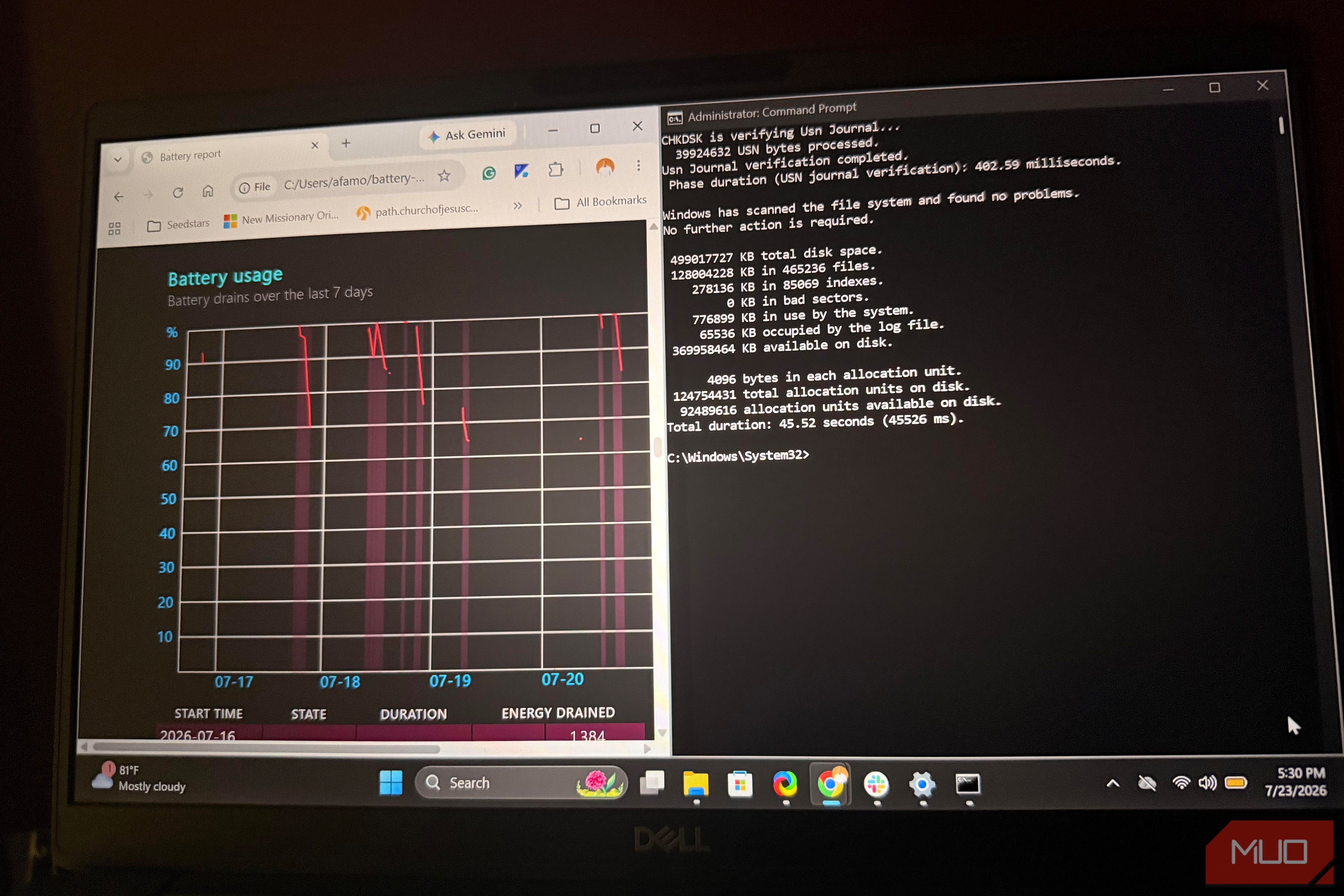 Windows battery usage report