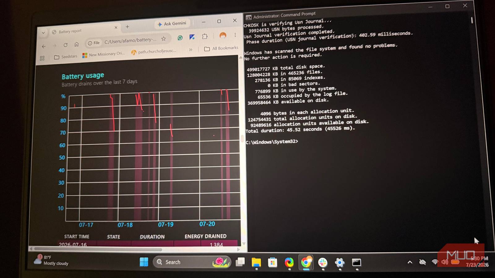 Windows battery usage report