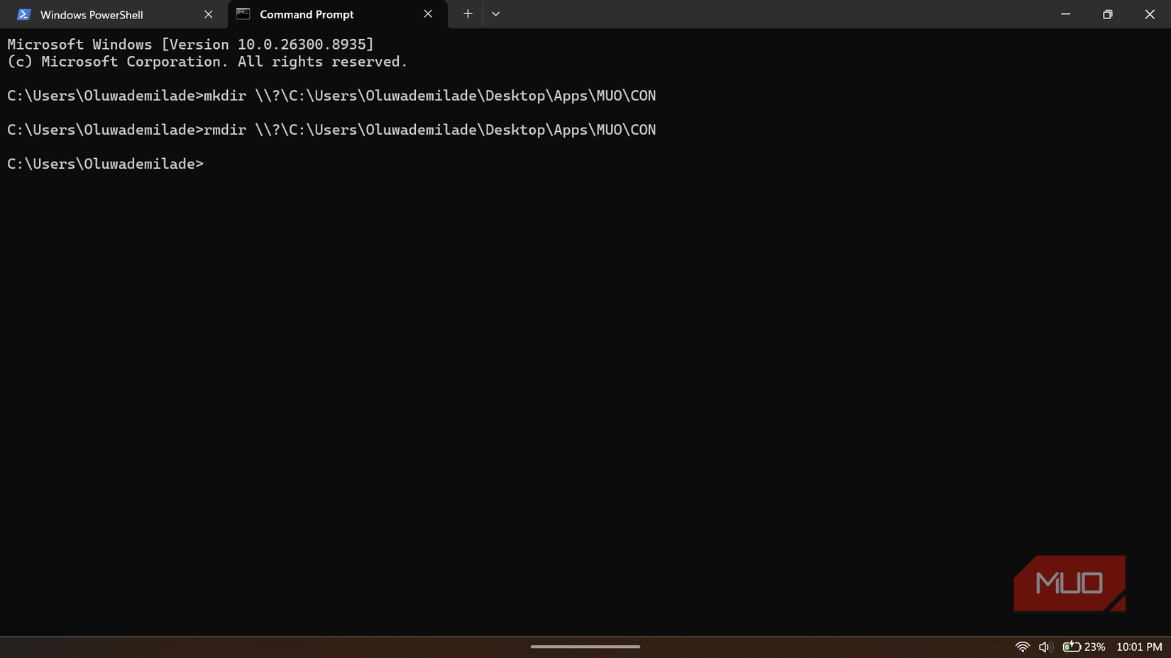 Windows command prompt running directory commands
