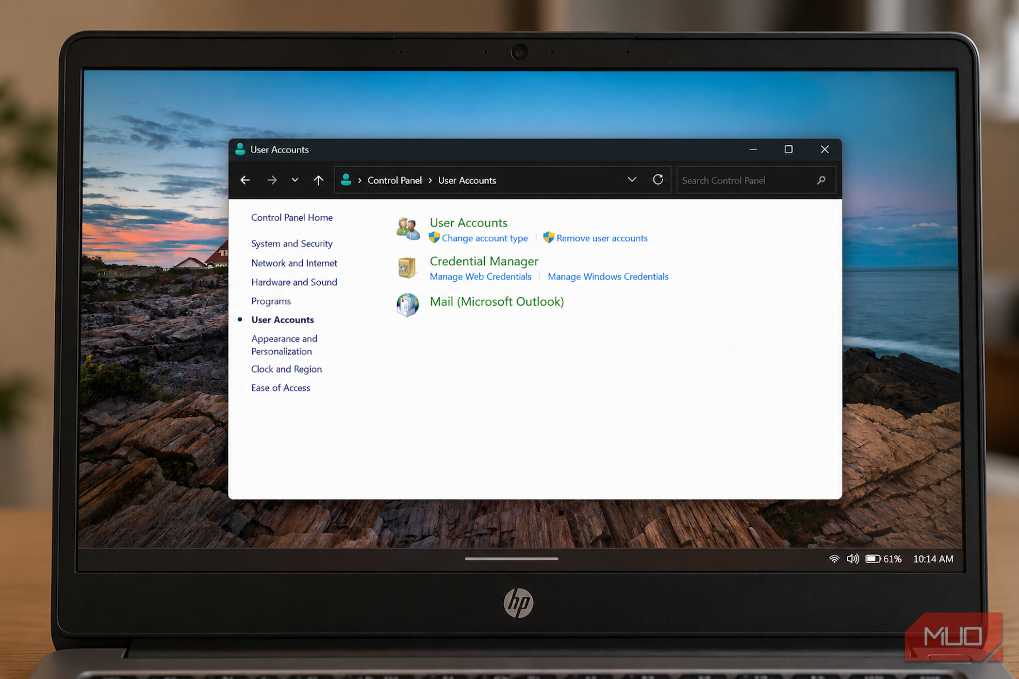Windows Control Panel User Accounts on laptop screen