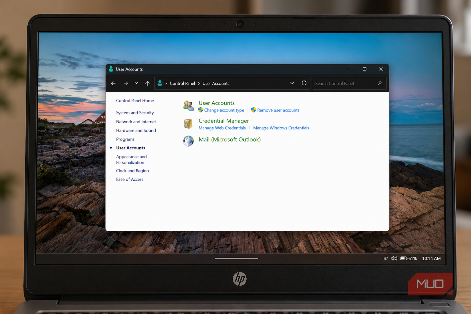 Windows Control Panel User Accounts on laptop screen