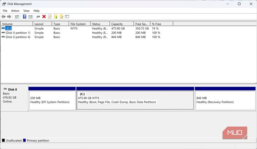 Windows disk management