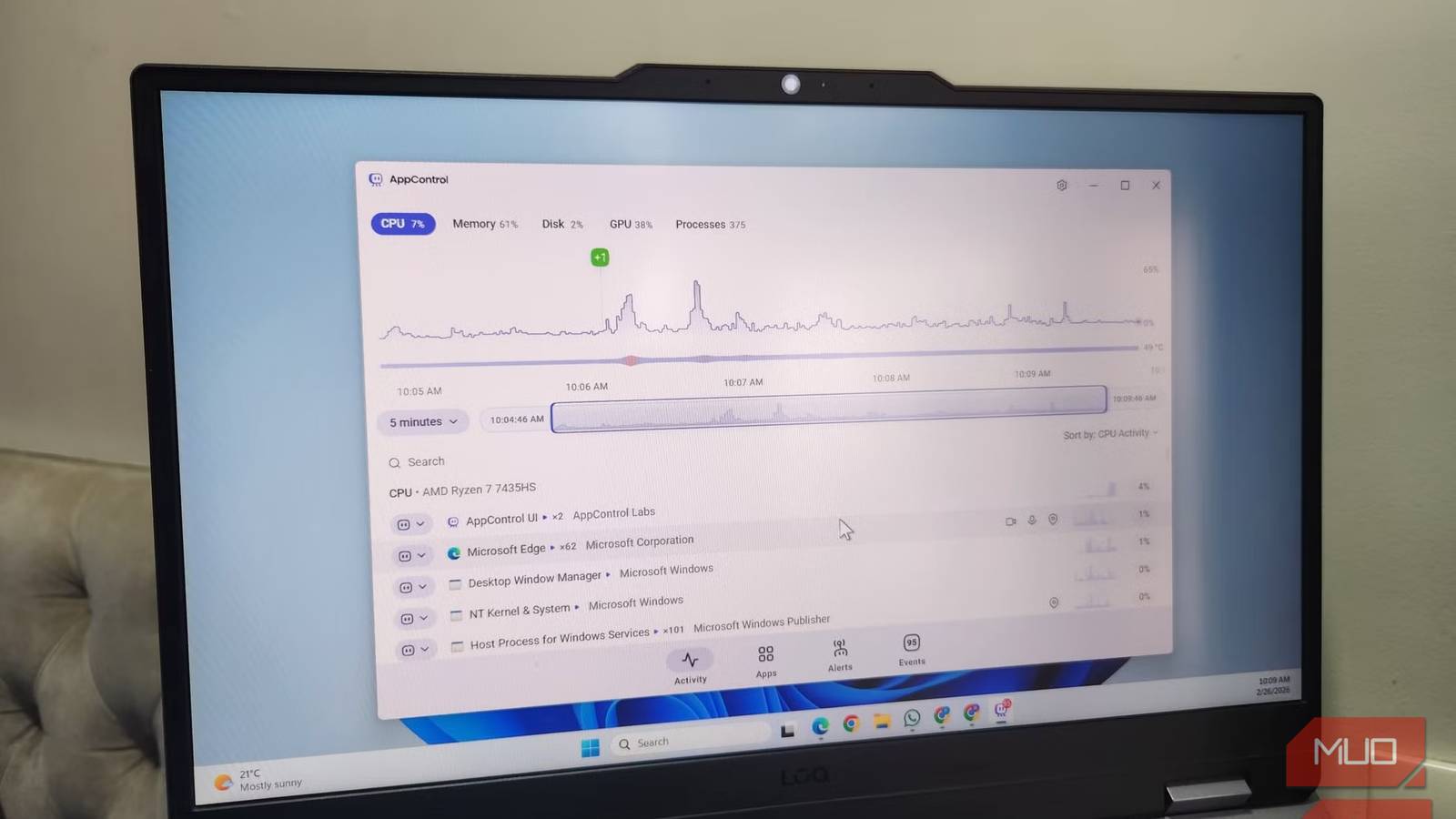 Windows laptop showing app control