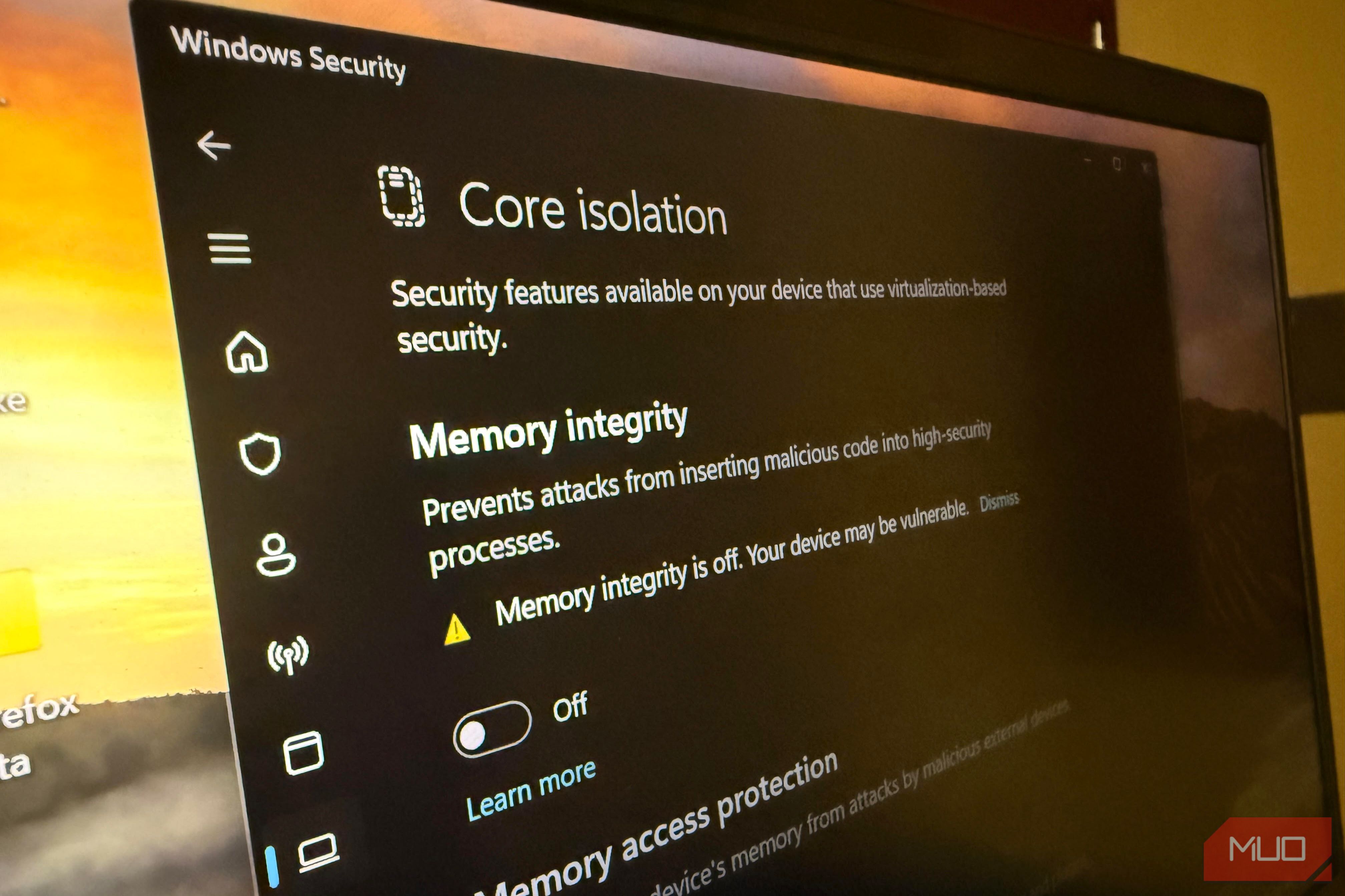 Windows memory integrity