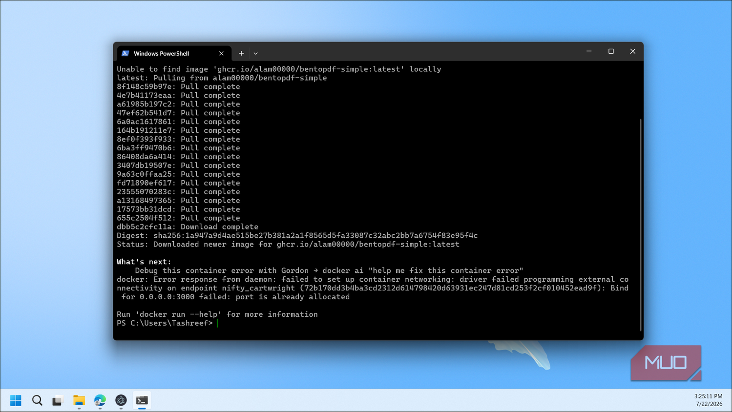 Windows Powershell Docker Container Error Port Already Allocated