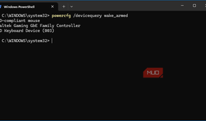 Windows PowerShell powercfg command showing devices armed for wake