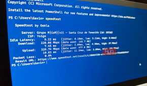windows powershell terminal running ookla speedtest with results-1.