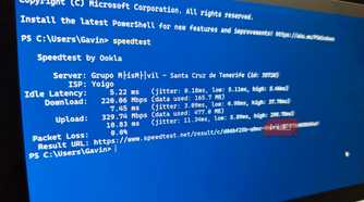 windows powershell terminal running ookla speedtest with results-1.