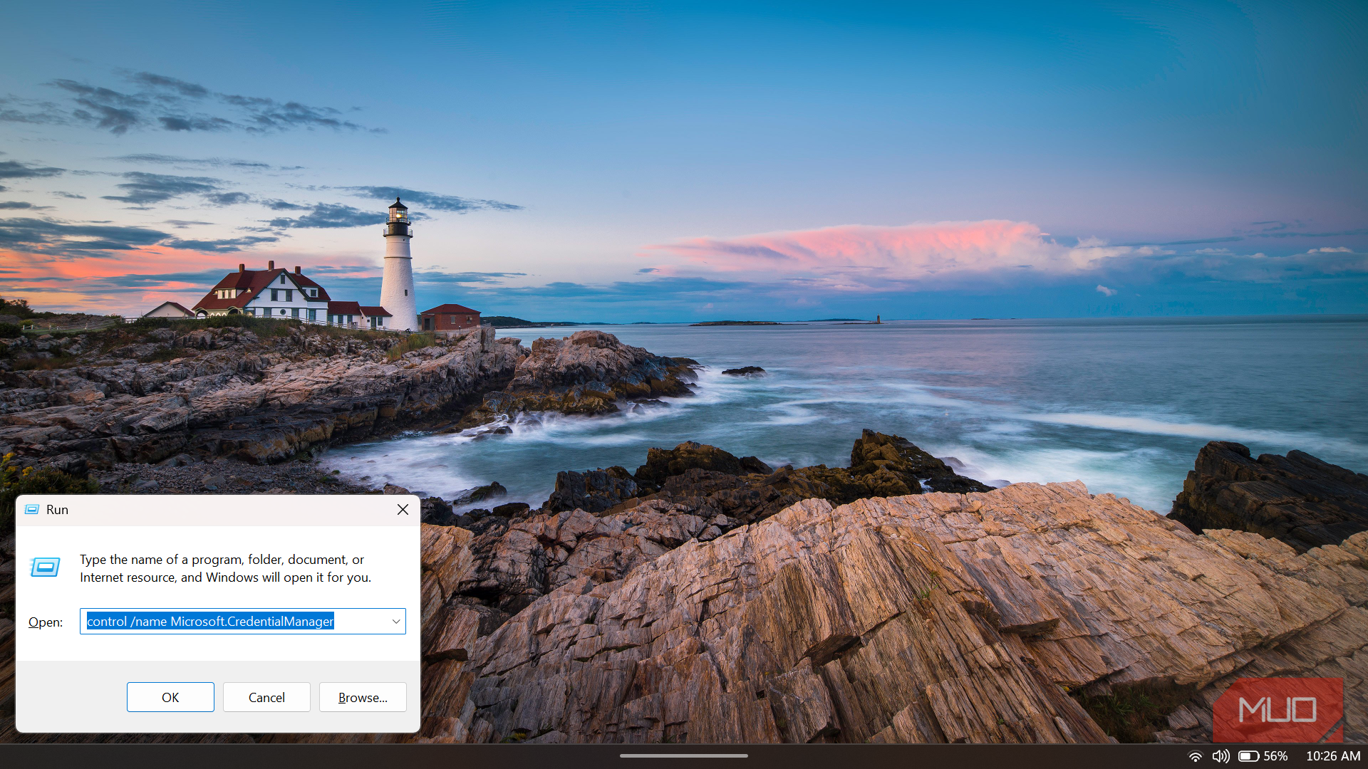 Windows Run dialog for Credential Manager