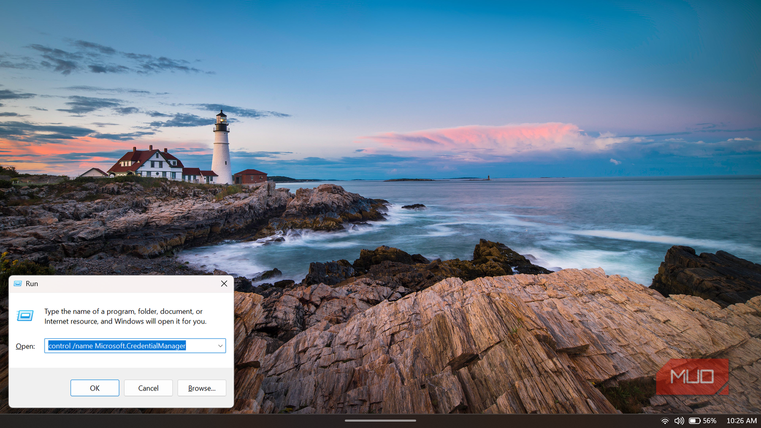 Windows Run dialog for Credential Manager
