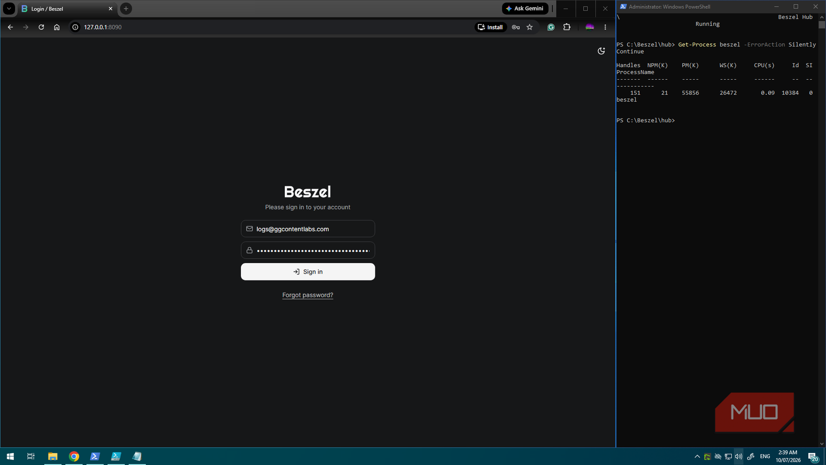 Windows Server VM with startup script and process running Beszel