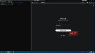 Windows Server VM running Beszel for the first time with create account screen
