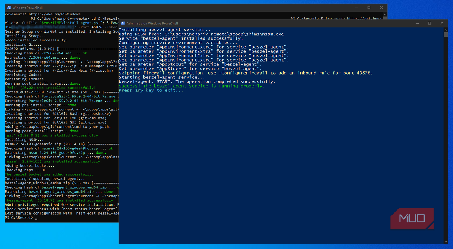 Windows Server installing the Beszel dashboard and agent
