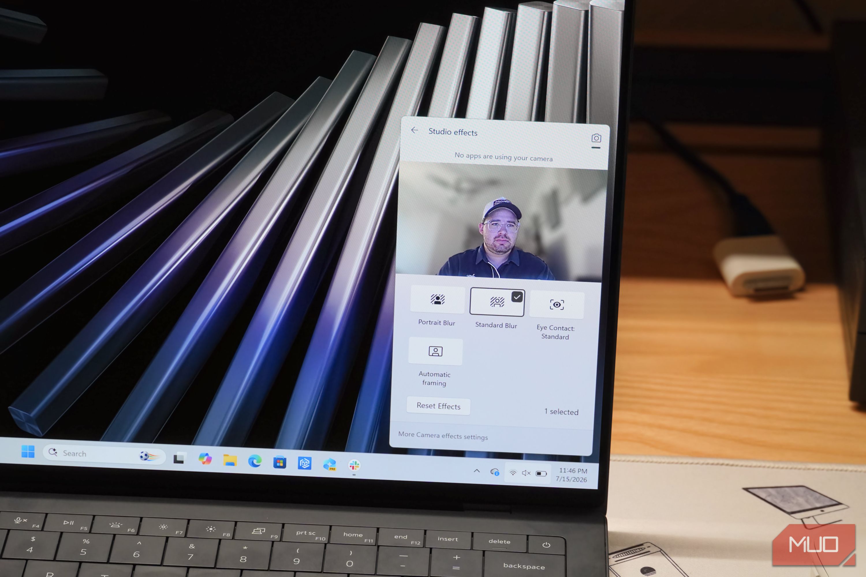 Windows Studio Effects panel in the quick settings of a Copilot+ PC. 