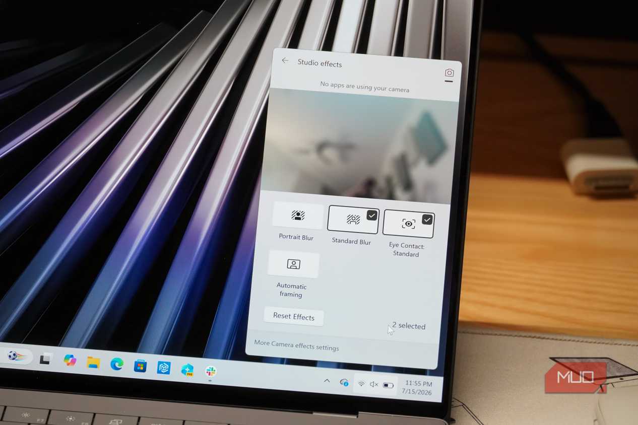 Windows Studio Effects panel in the quick settings of a Copilot+ PC.