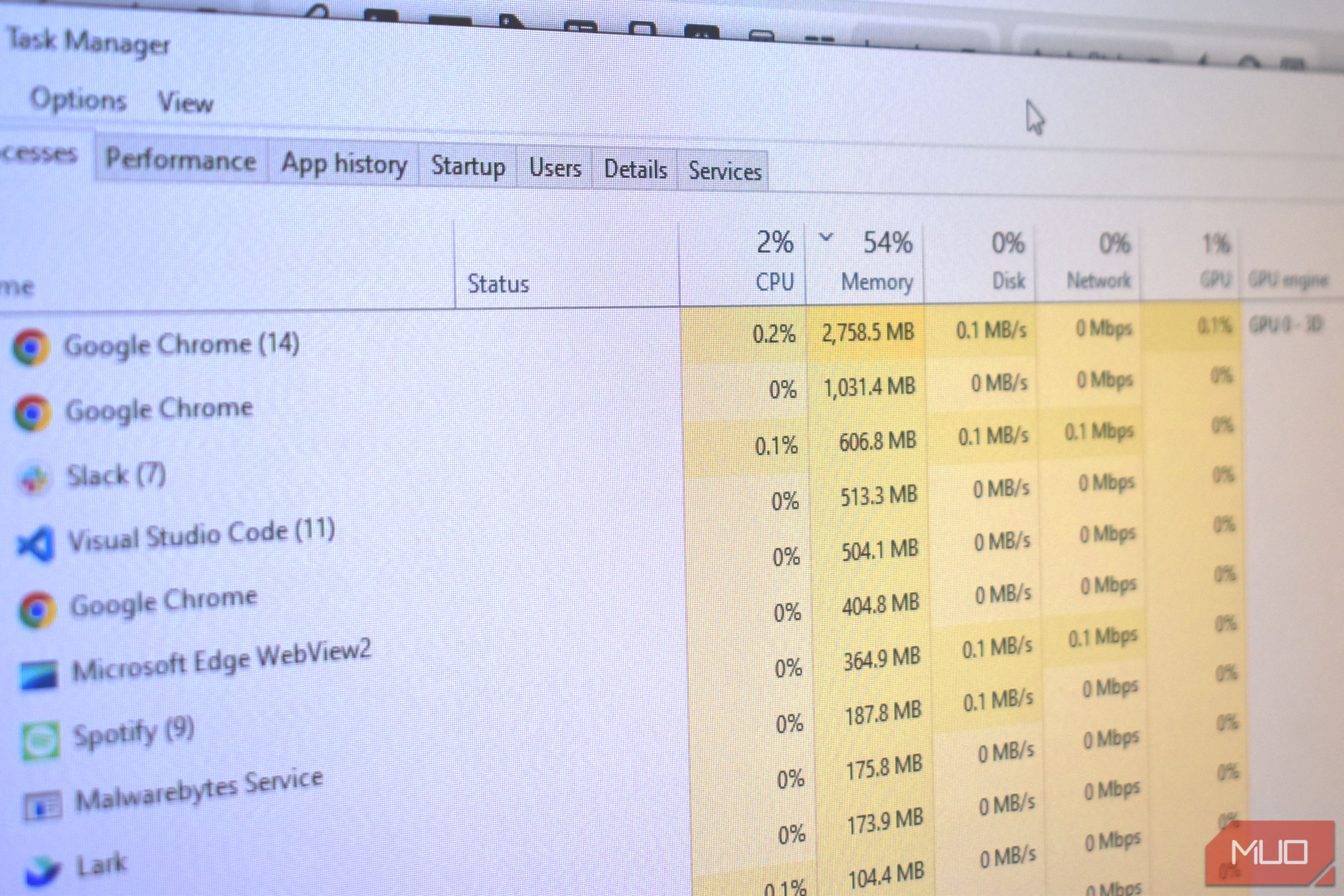 windows task manager chrome ram usage.