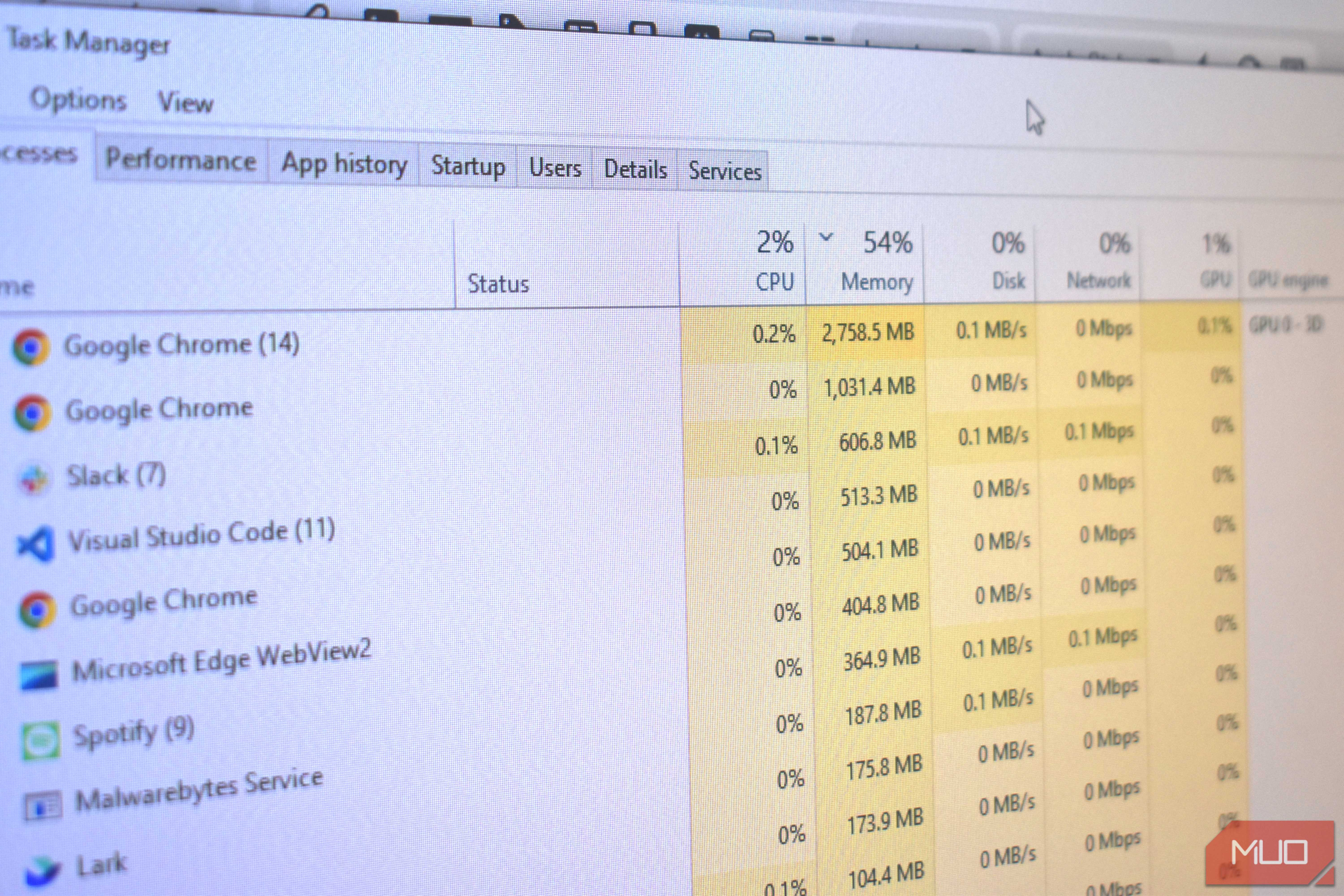 windows task manager chrome ram usage.