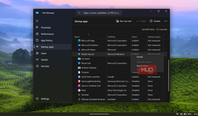 Windows Task Manager startup apps list with context menu