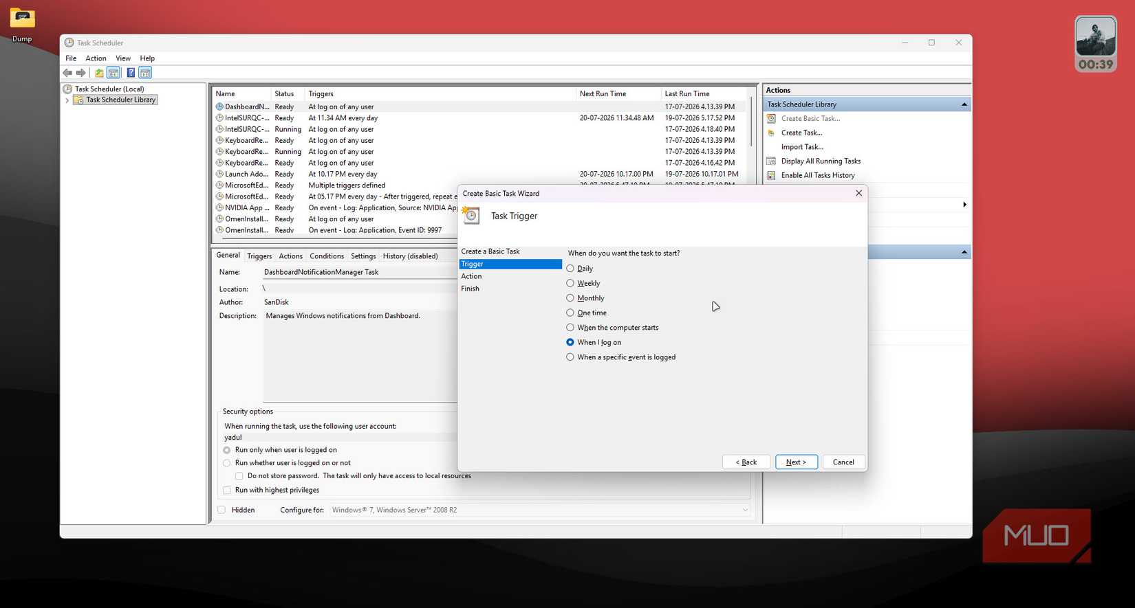 Windows Task scheduler with logon trigger.