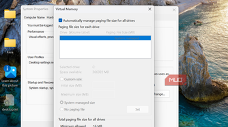 Windows virtual memory settings