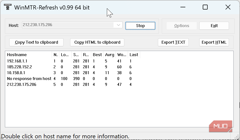 winmtr test 5 minute idle period stats