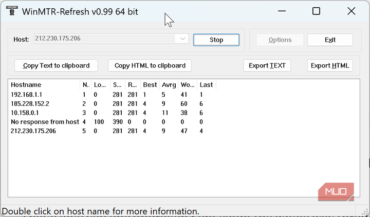 winmtr test 5 minute idle period stats