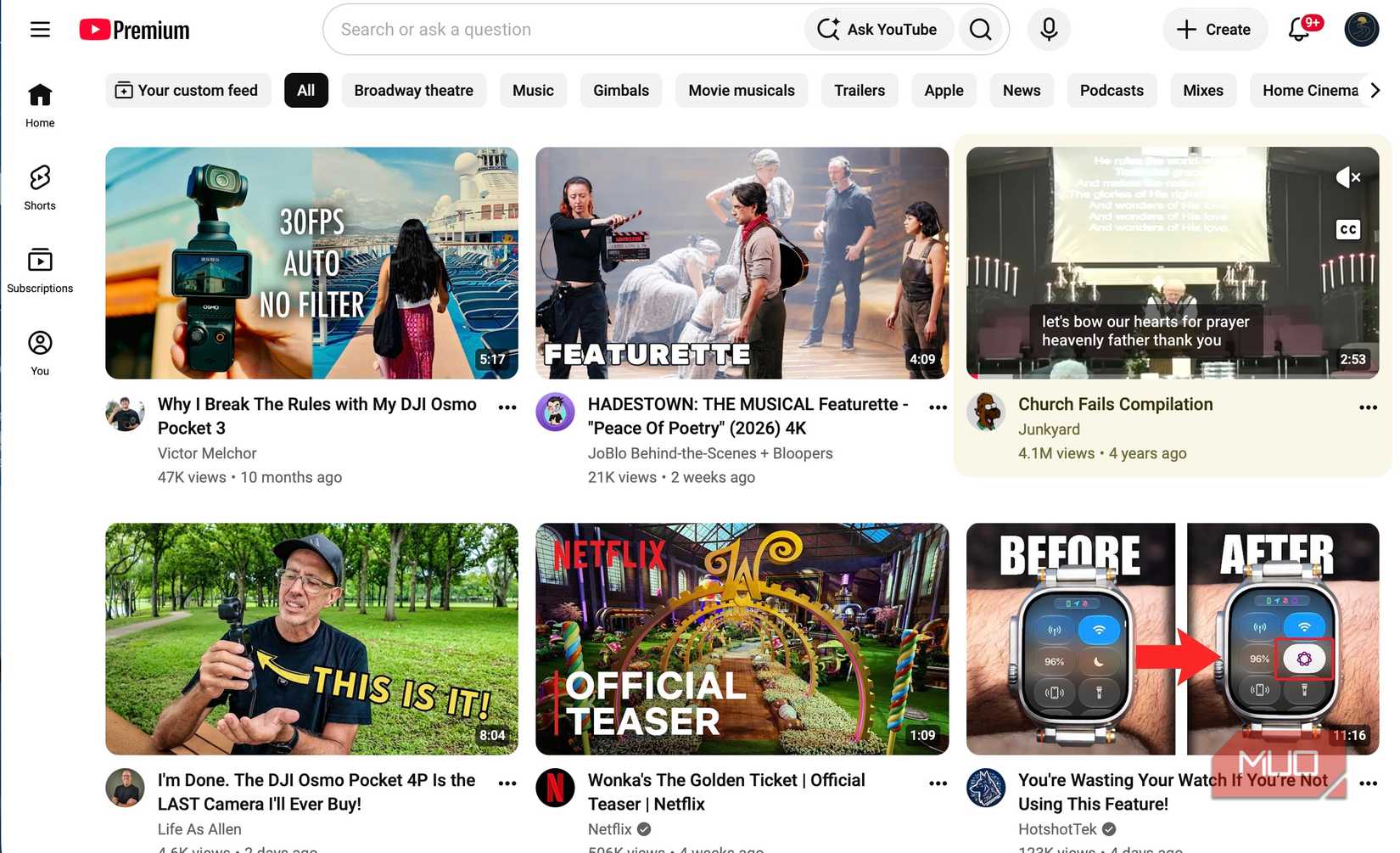 Screenshot of YouTube recommendations.