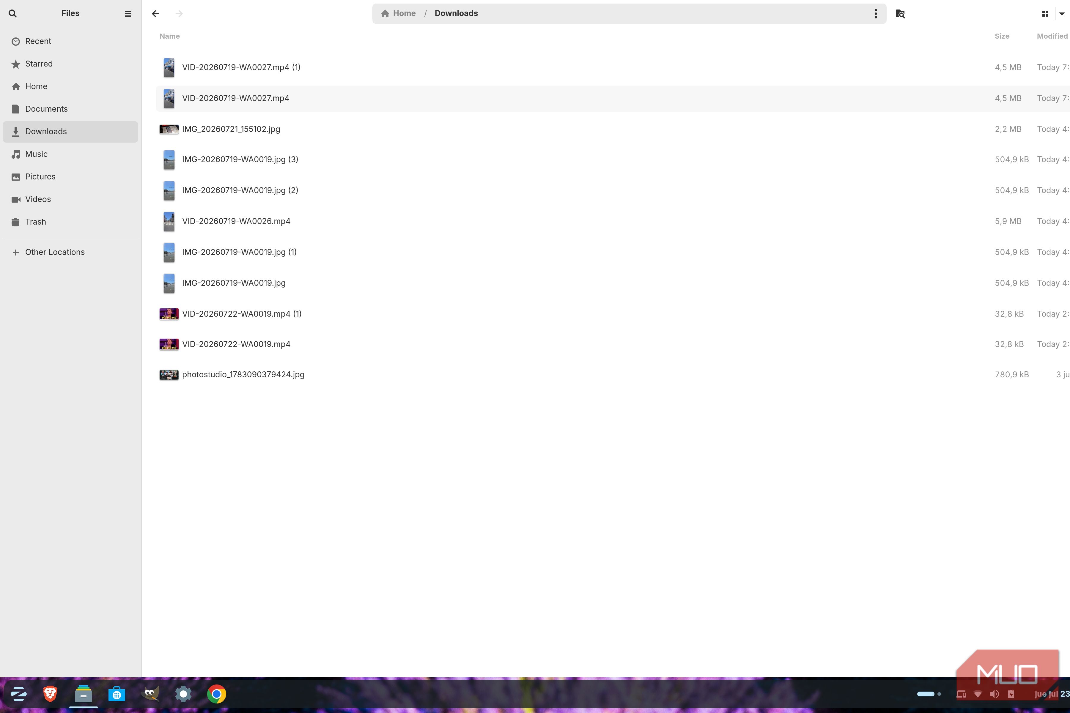 Zorin file manager showing downloaded files