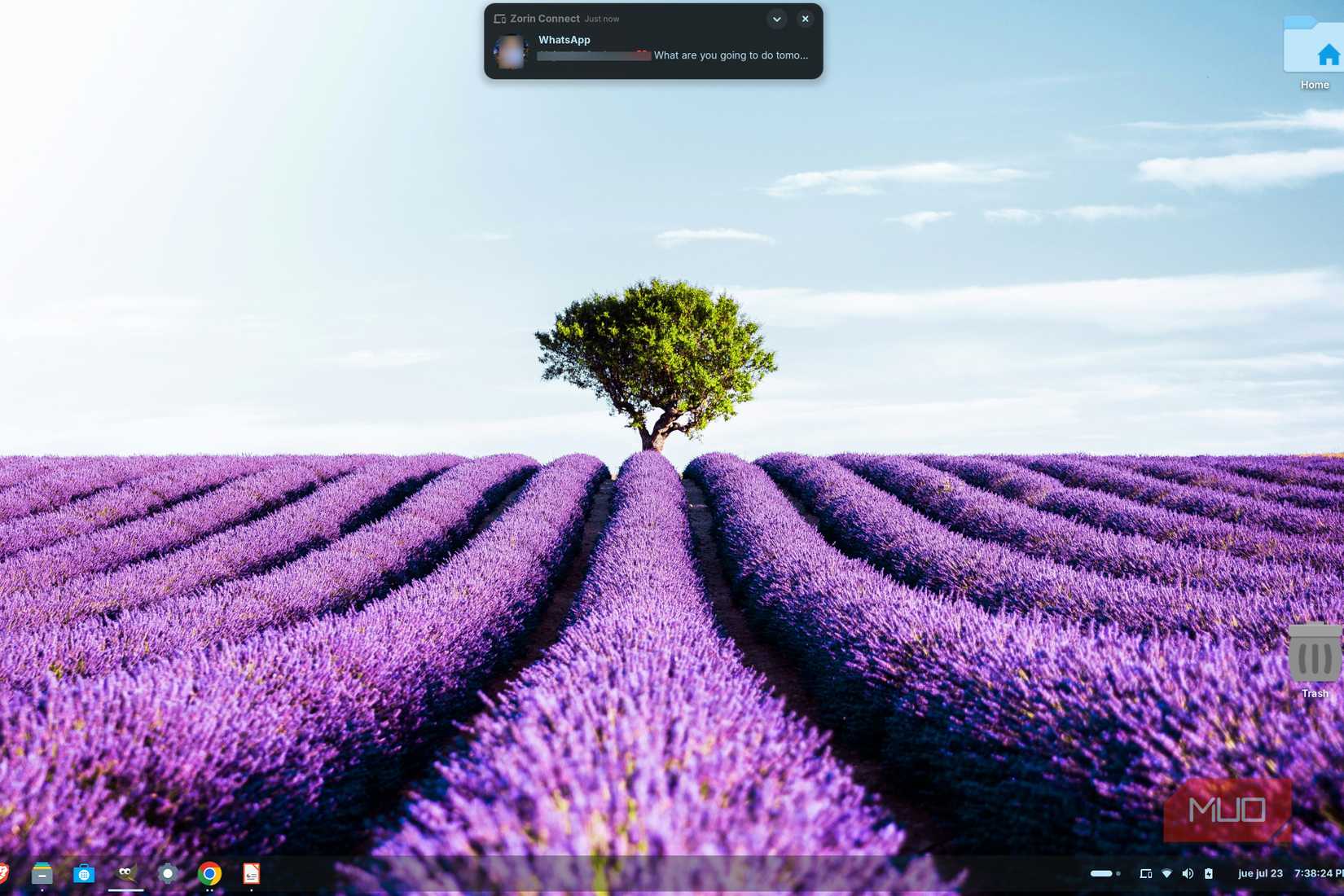 Zorin Connect showing WhatsApp notifications