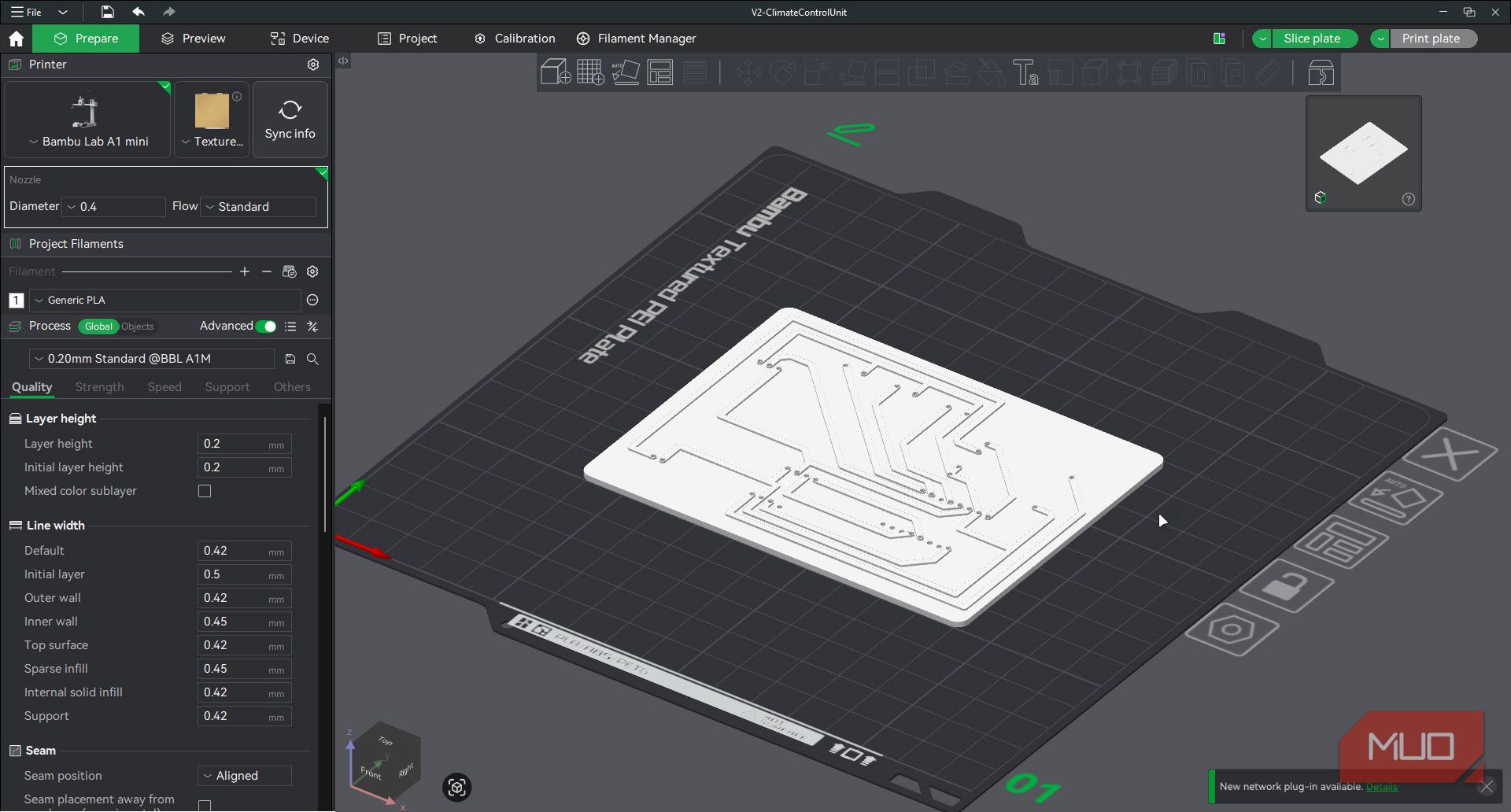 3D printed PCB in Bambu Studio.