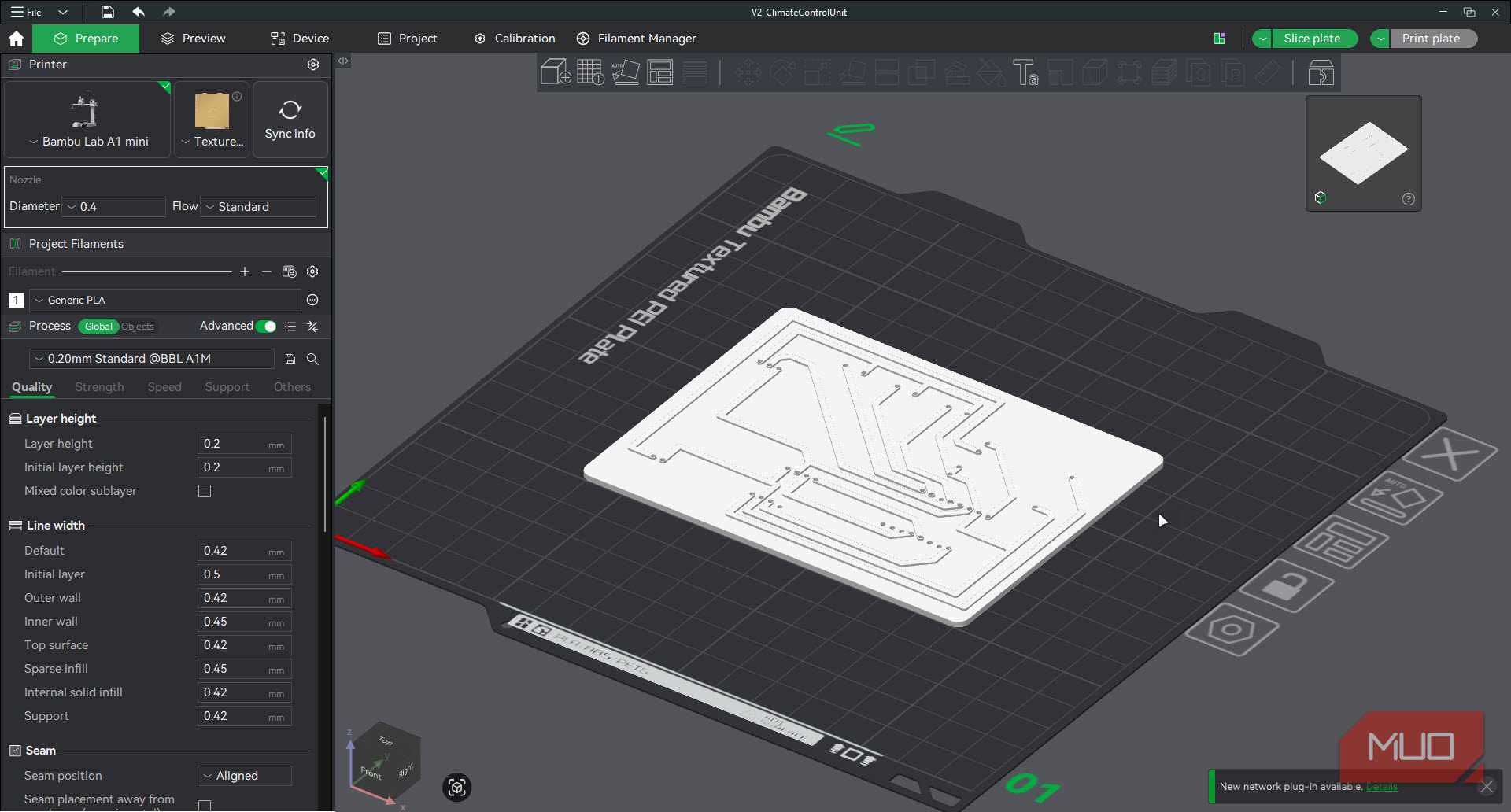 3D printed PCB in Bambu Studio.