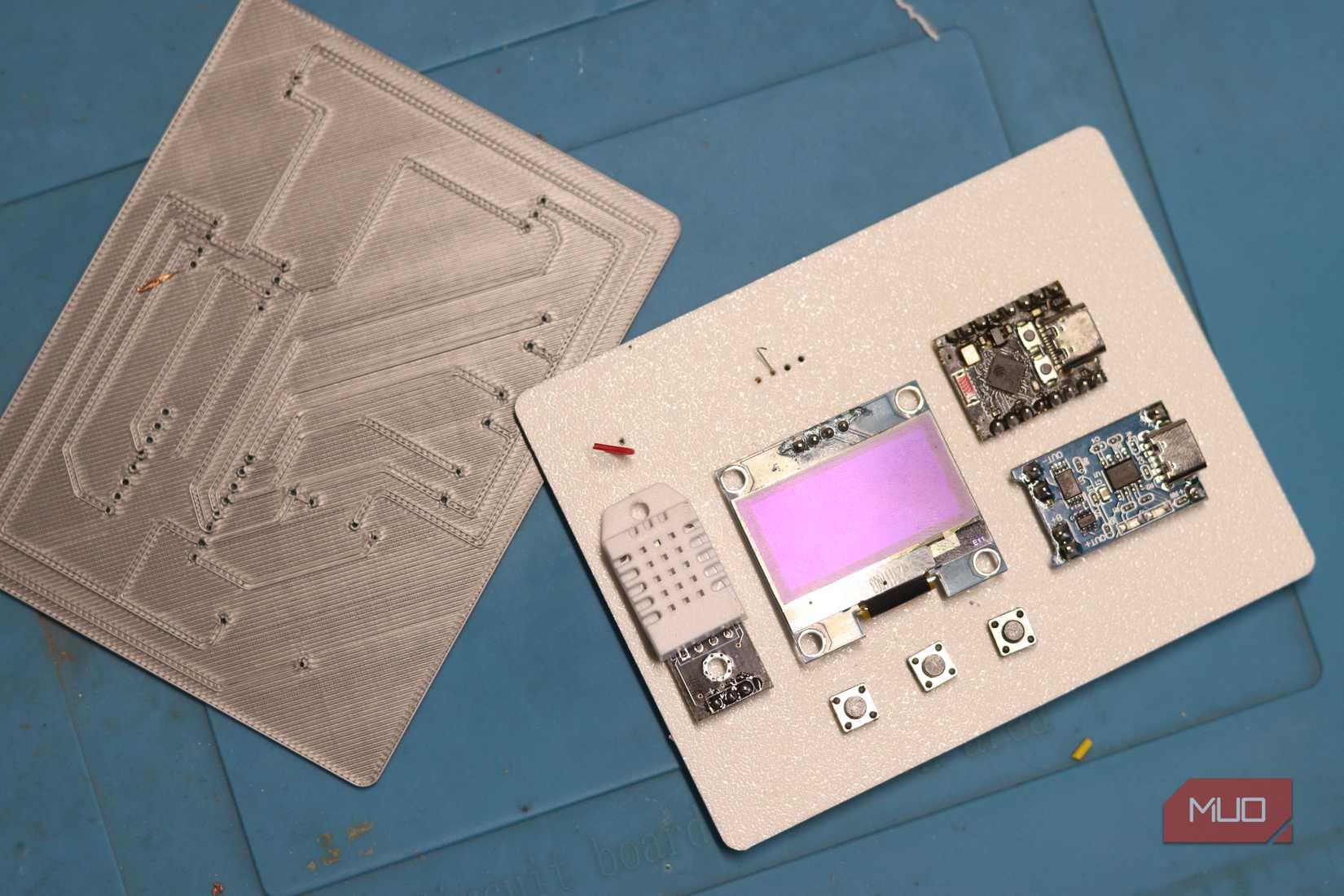 3D printed PCBs front and back.