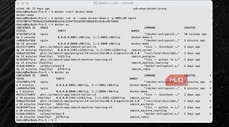 Ports on the computer mapped to ports in containers.