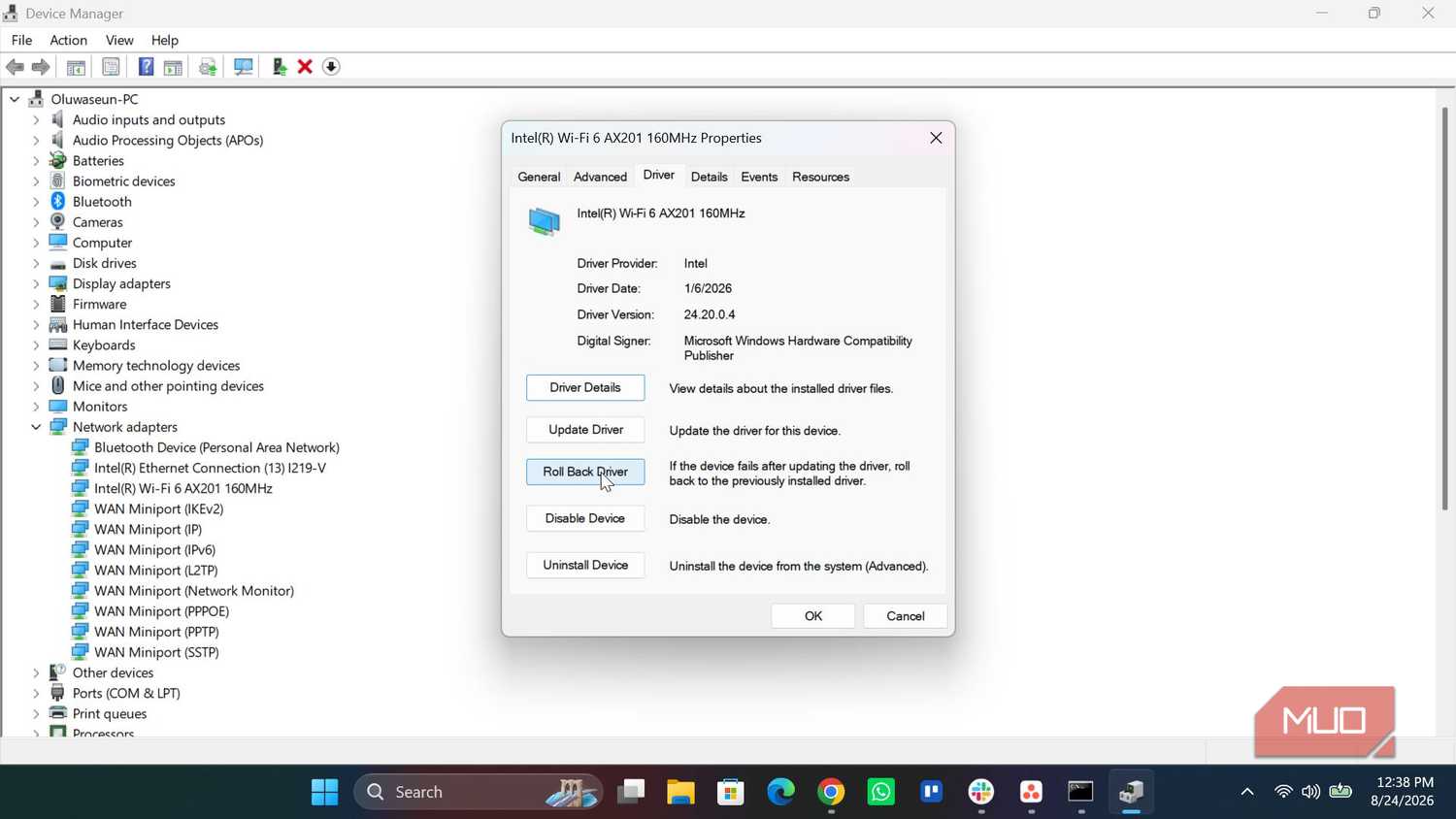 A driver properties window in Windows