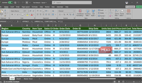 A sales dataset in Excel with the camera icon enabled in the Quick Access Toolbar.