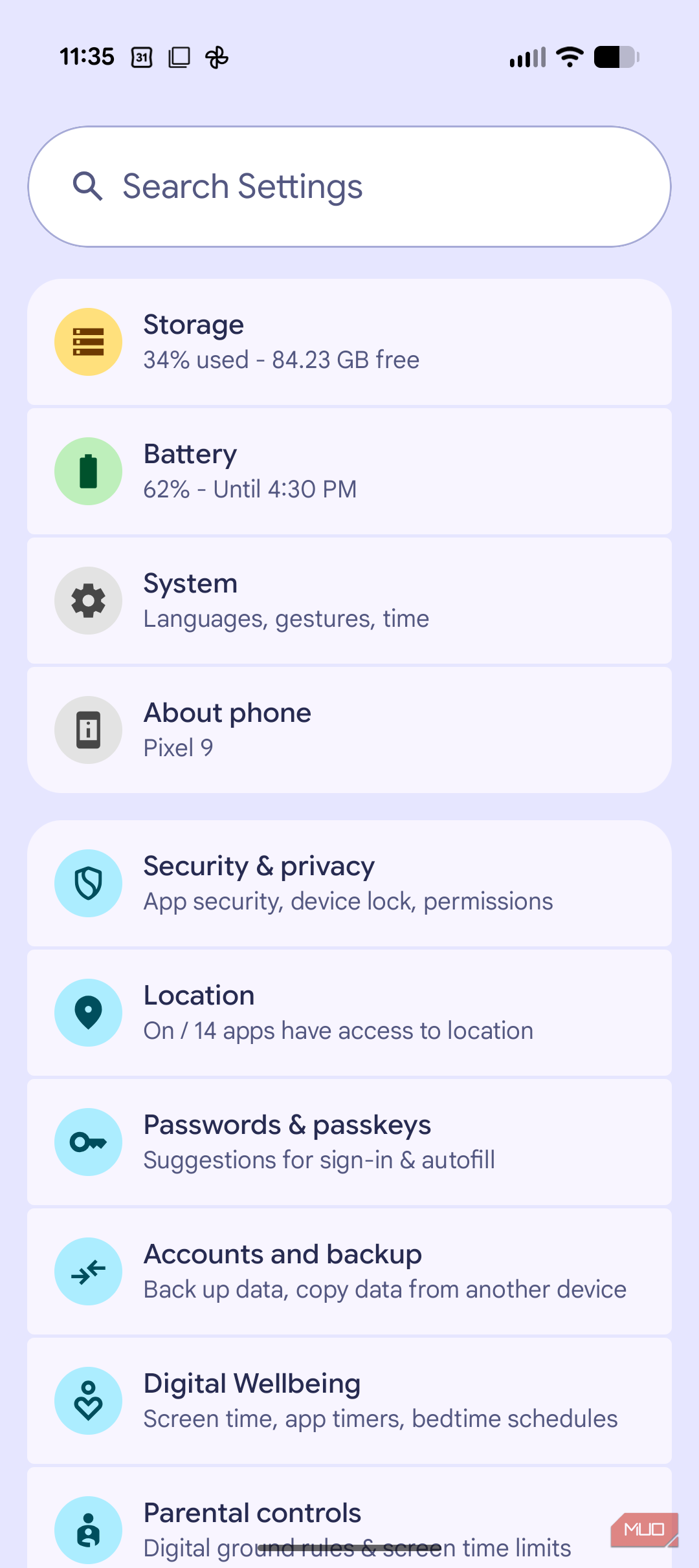 About Phone in Settings