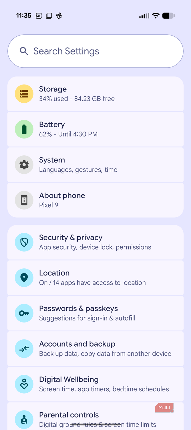 About Phone in Settings