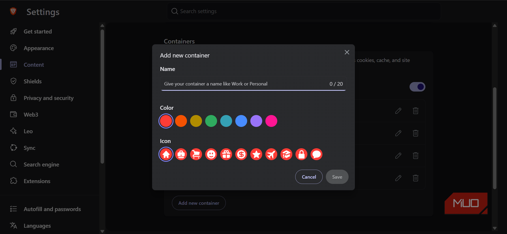 Adding new Brave container