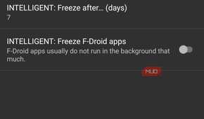 Freezing apps settings after all features have been enabled except freezing F-Droid apps.
