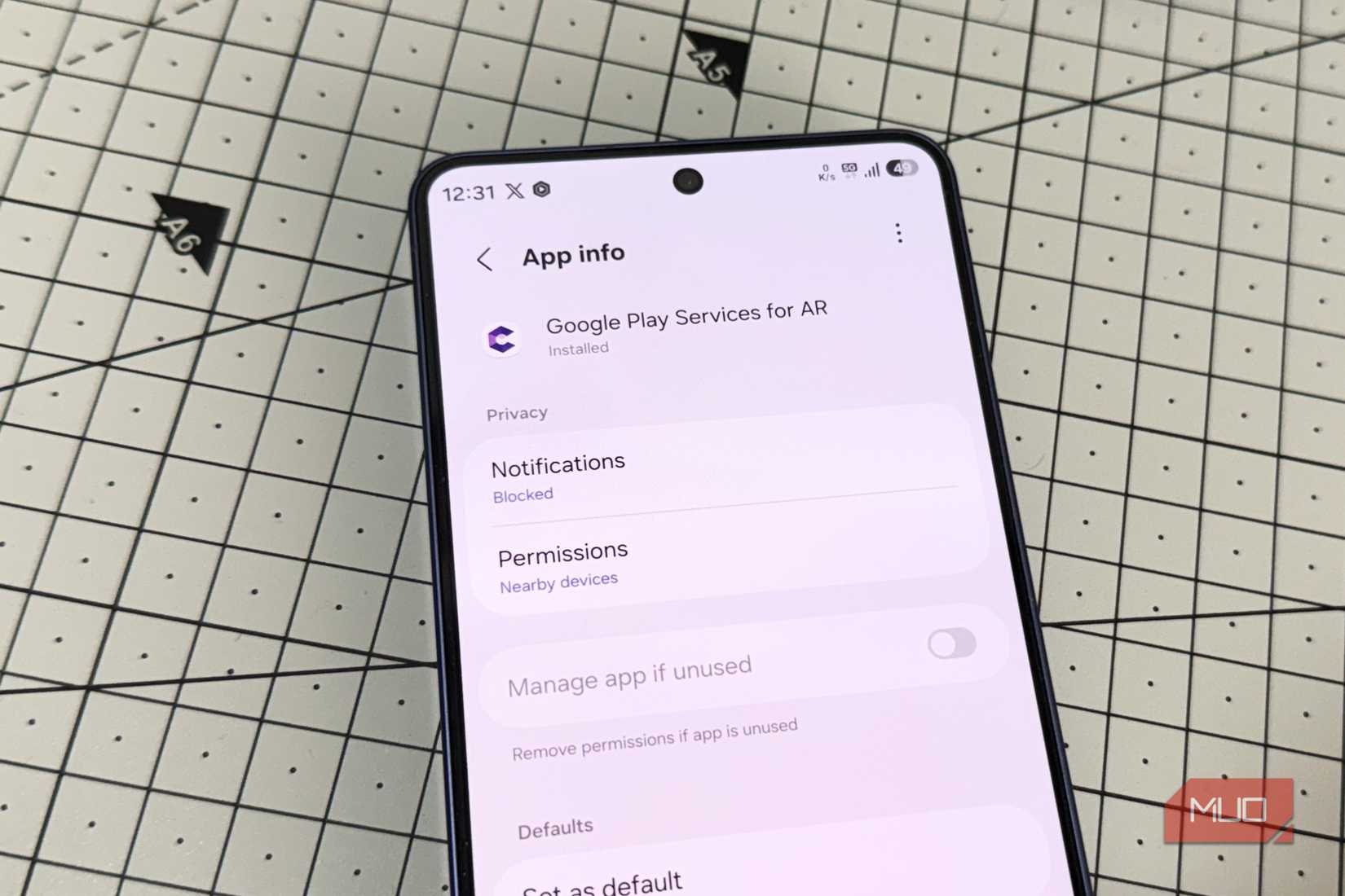 Android phone showing Google Play Services for AR