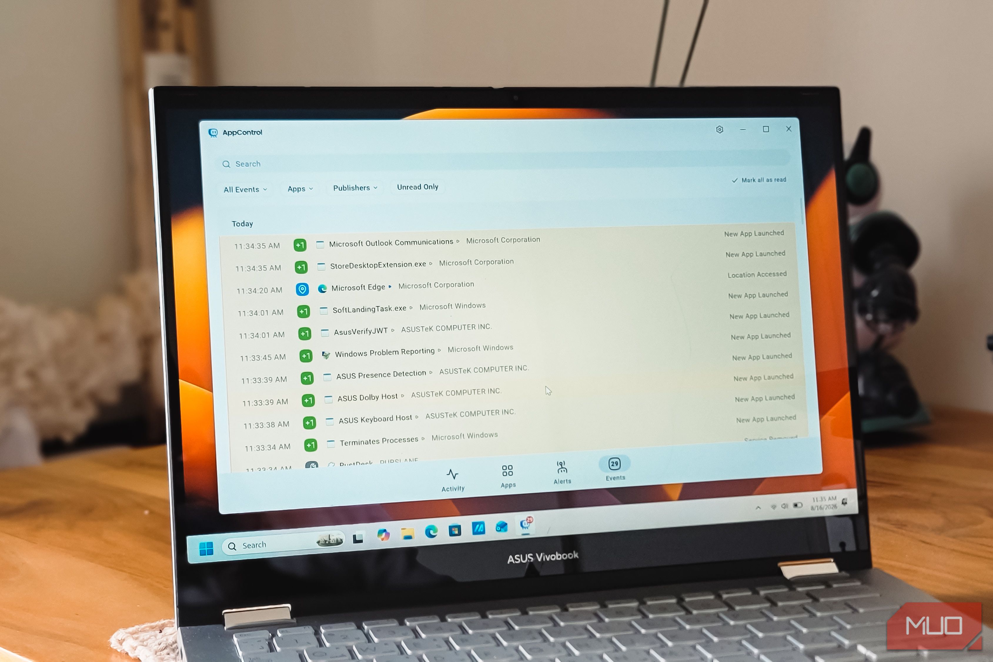 appcontrol application monitoring launched apps on asus vivobook s14 flip