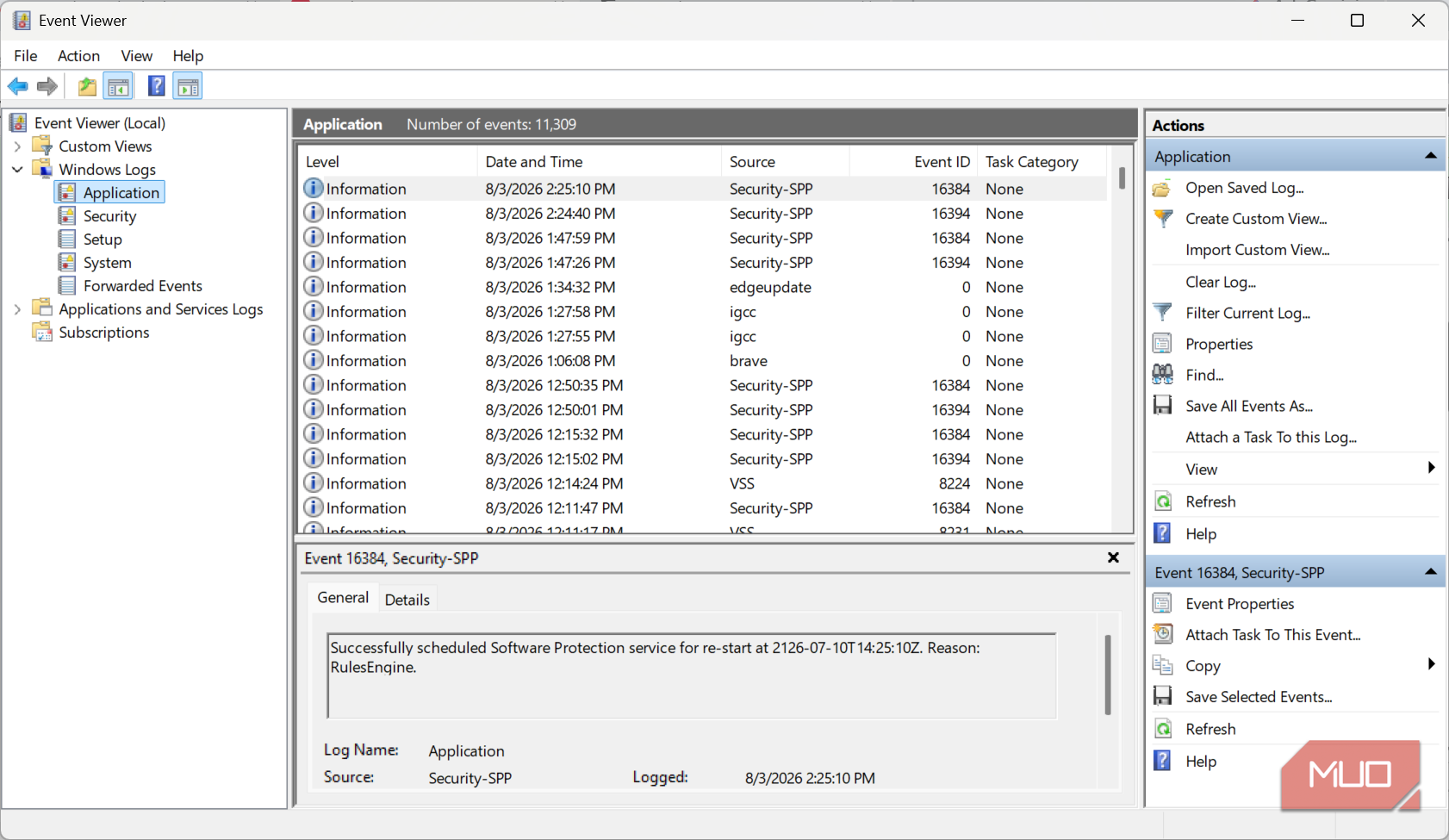 Application logs on Event Viewer