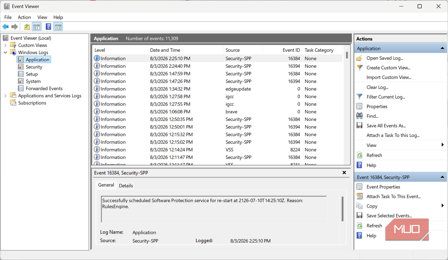 Application logs on Event Viewer
