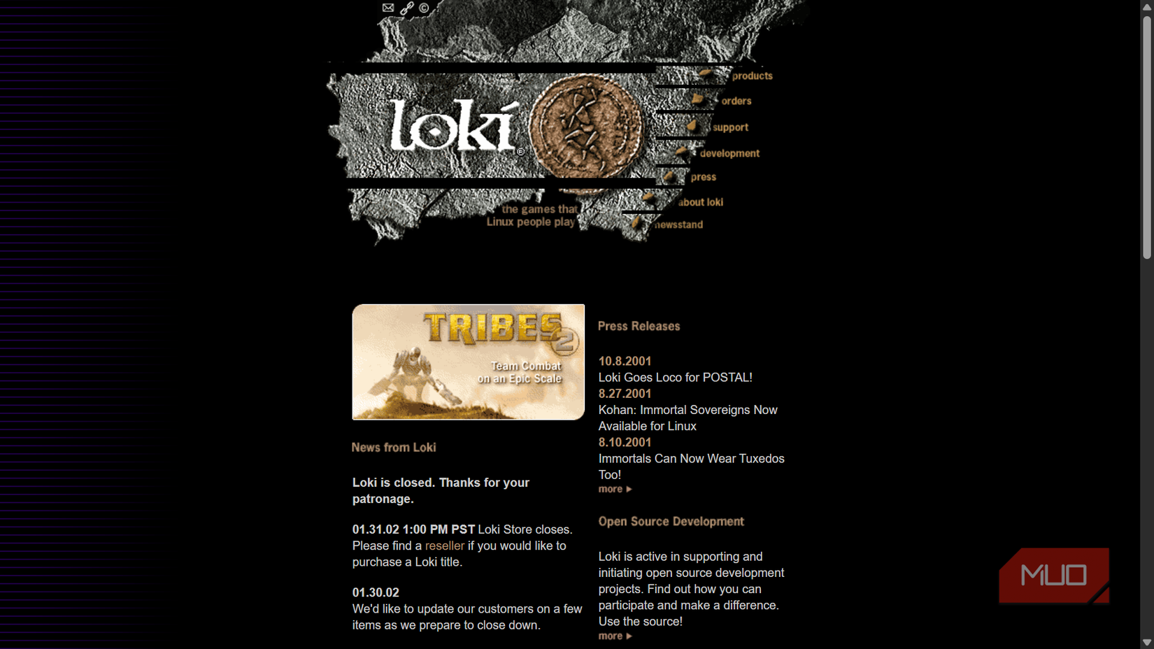 Archival screenshot of the Loki Software website
